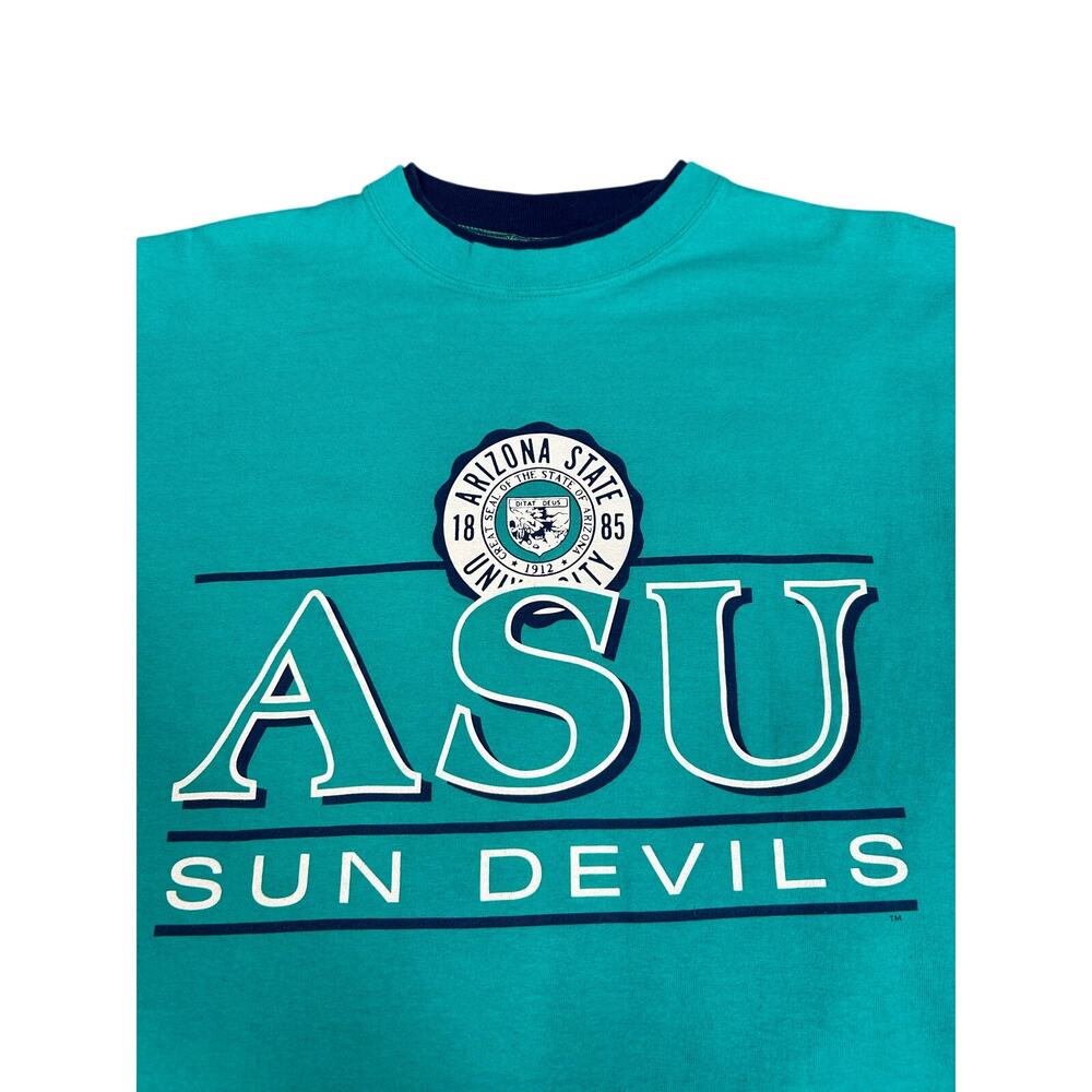 Vintage ASU T Shirt Mens Large Green Teal 90s Arizona State Gear for Sports
